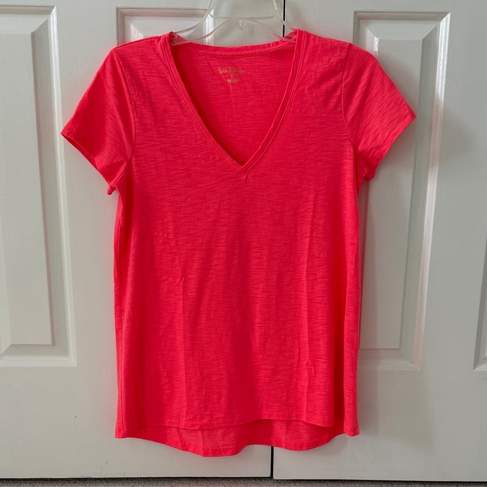 Lilly Pulitzer Bright Pink V-Neck Tee